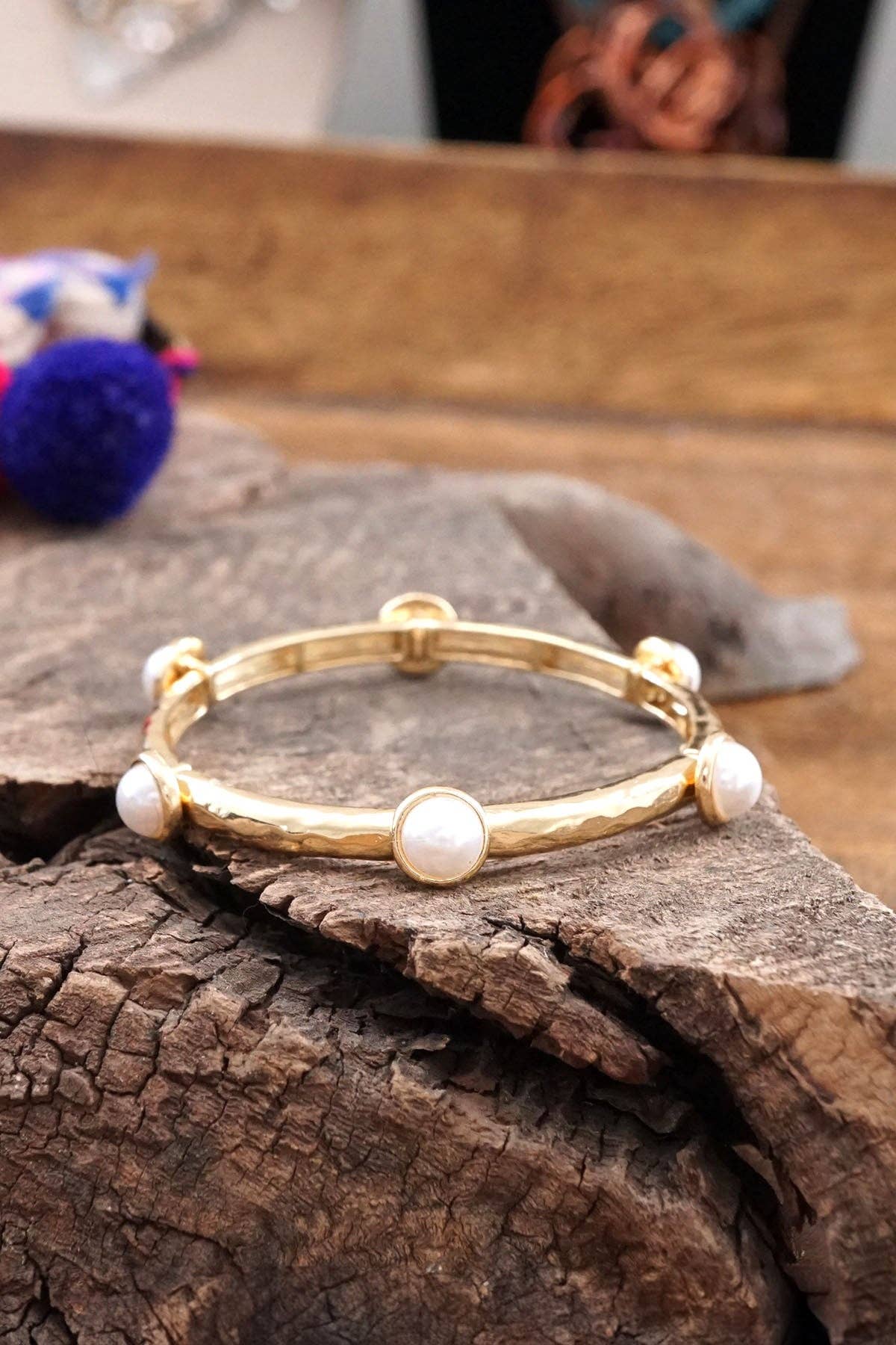 Jeweled Golden Bangle with semi precious stone dots-Bracelets-PennyLine inc-Stuffology - Where Vintage Meets Modern, A Boutique for Real Women in Crosbyton, TX