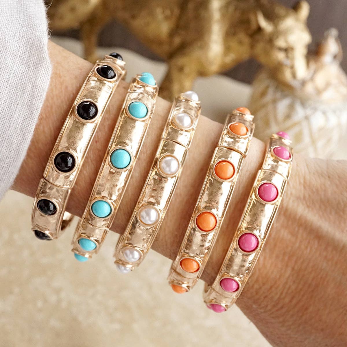 Timeless Charm – Slim Cabochon Eternity Bangle-Bracelets-PennyLine inc-Stuffology - Where Vintage Meets Modern, A Boutique for Real Women in Crosbyton, TX