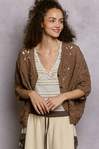 Batwing Sleeve Button Down Solid Crochet Cardigan Top-Pol Clothing-Stuffology - Where Vintage Meets Modern, A Boutique for Real Women in Crosbyton, TX