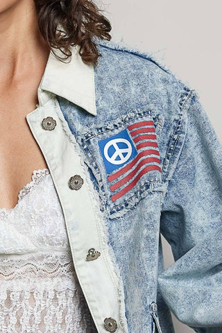 Americana Patchwork Denim Jacket-Denim Jacket-Pol Clothing-Stuffology - Where Vintage Meets Modern, A Boutique for Real Women in Crosbyton, TX