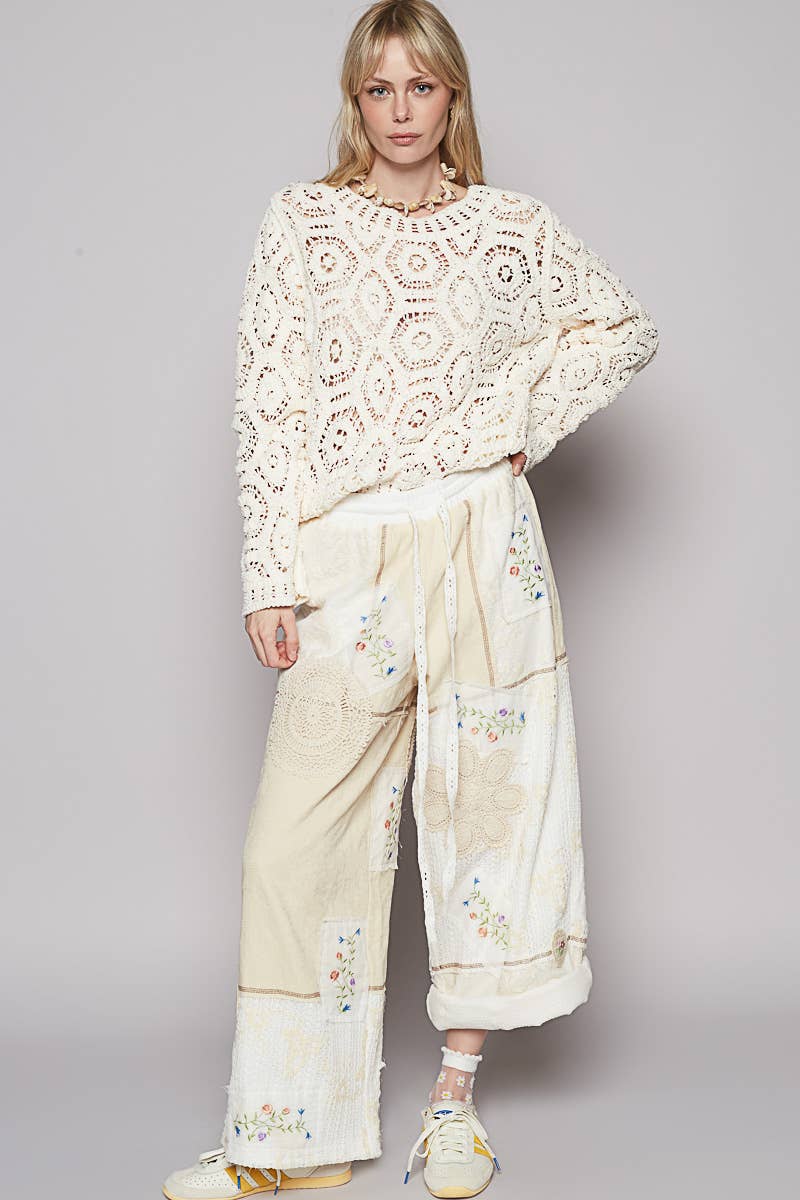 Round neck open knitted crochet solid sweater-Sweaters-Pol Clothing-Stuffology - Where Vintage Meets Modern, A Boutique for Real Women in Crosbyton, TX