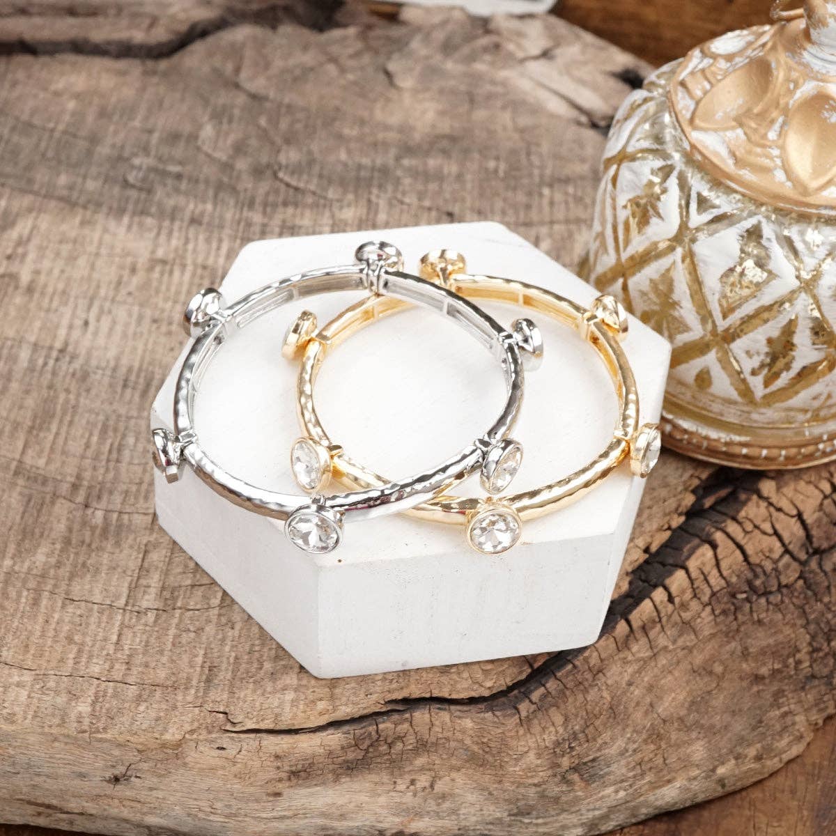 Sparkly clear crystals bangle in Gold Or Silver Tone-Bracelets-PennyLine inc-Stuffology - Where Vintage Meets Modern, A Boutique for Real Women in Crosbyton, TX