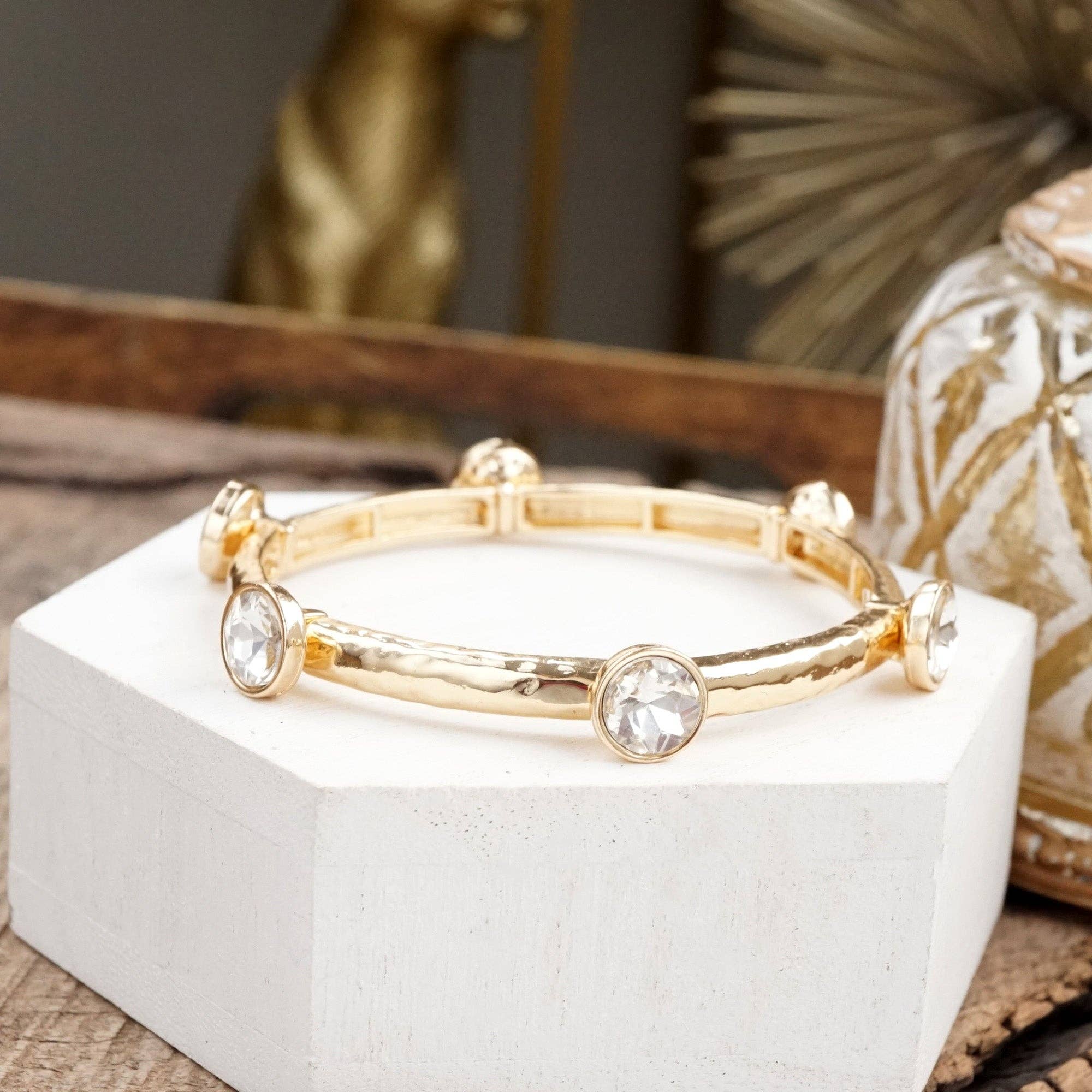 Sparkly clear crystals bangle in Gold Or Silver Tone-Bracelets-PennyLine inc-Stuffology - Where Vintage Meets Modern, A Boutique for Real Women in Crosbyton, TX
