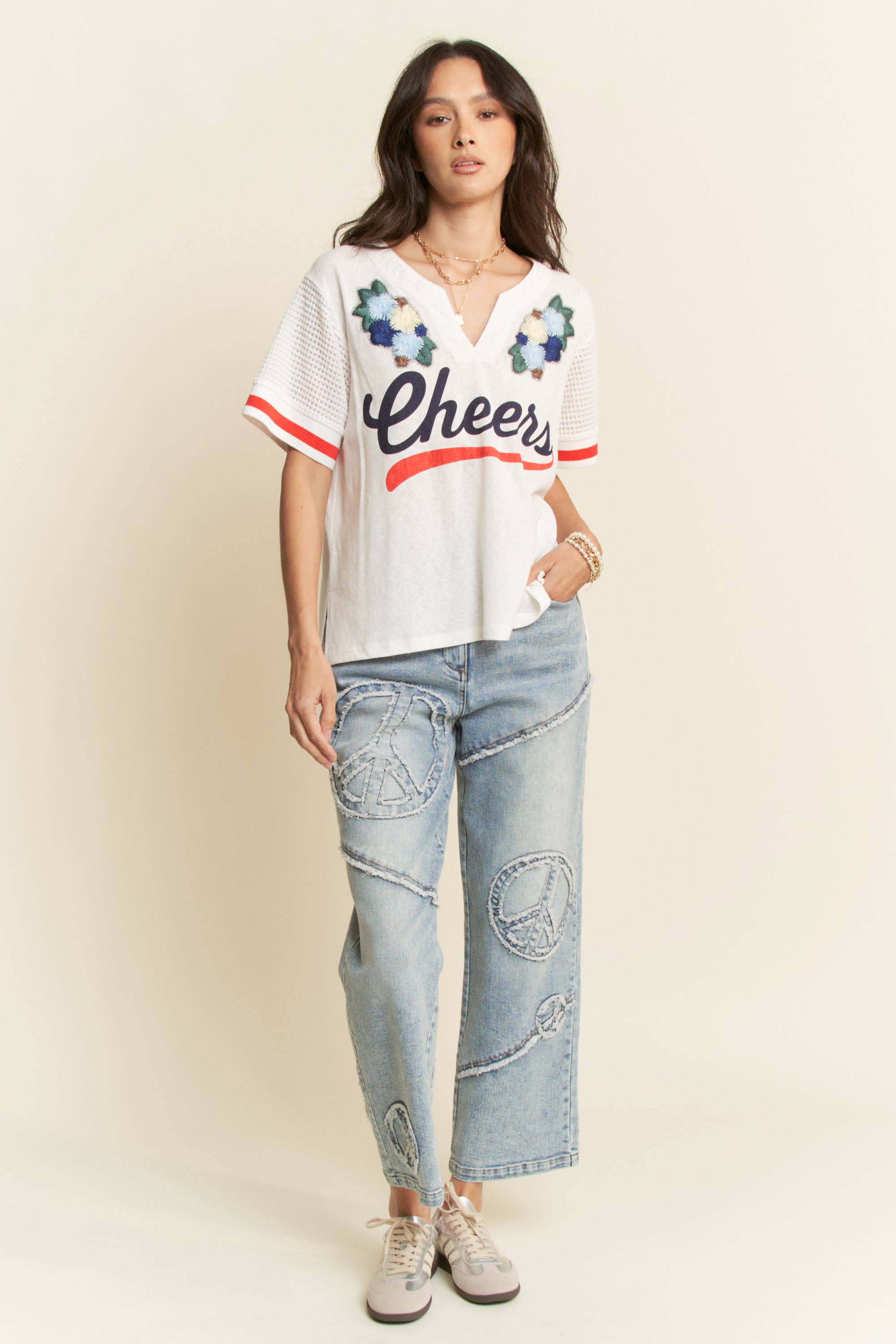 PEACE SIGN DENIM STRAIGHT FIT WITH SLIGHTLY STRETCH JEANS-Jeans-Davi & Dani-Stuffology - Where Vintage Meets Modern, A Boutique for Real Women in Crosbyton, TX
