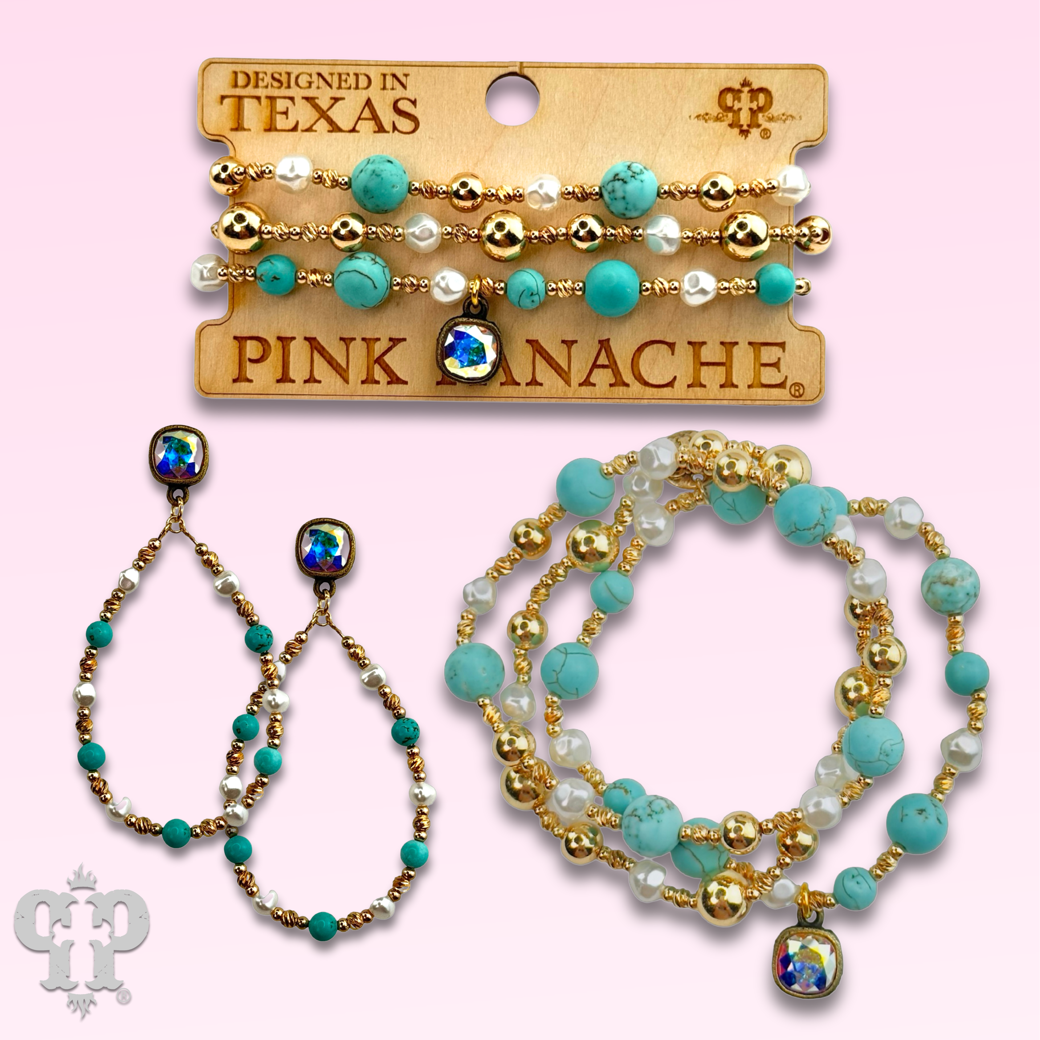 Turquoise and gold bracelet with Austrian crystal-Bracelets-Pink Panache Brands-Stuffology - Where Vintage Meets Modern, A Boutique for Real Women in Crosbyton, TX