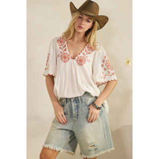 Desert Rose Embroidered Scallop Top-TOP-Sage + Fig-Stuffology - Where Vintage Meets Modern, A Boutique for Real Women in Crosbyton, TX