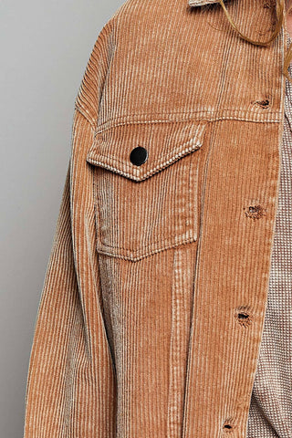 Pocket Front Button Down Corduroy Trucker Jacket-Jackets-Pol Clothing-Stuffology - Where Vintage Meets Modern, A Boutique for Real Women in Crosbyton, TX