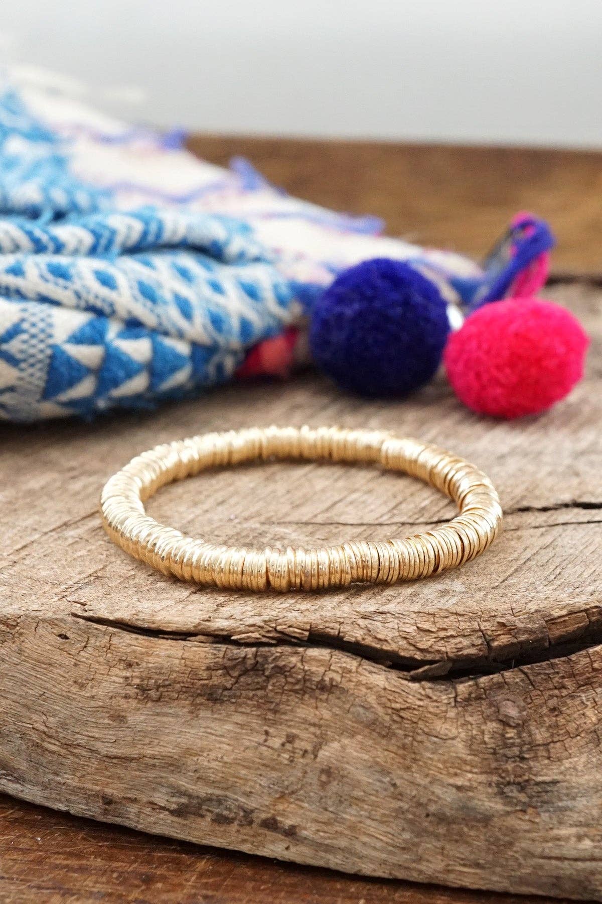 Heishi Disc Boho beaded stretchy bracelet Silver Gold Shell-Bracelets-PennyLine inc-Stuffology - Where Vintage Meets Modern, A Boutique for Real Women in Crosbyton, TX