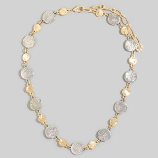 Metallic Hammered Coins Chain Necklace-Necklaces-The Looks by Fame Accessories-Stuffology - Where Vintage Meets Modern, A Boutique for Real Women in Crosbyton, TX