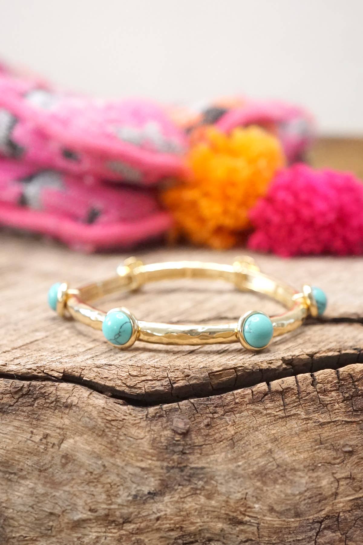 Jeweled Golden Bangle with semi precious stone dots-Bracelets-PennyLine inc-Stuffology - Where Vintage Meets Modern, A Boutique for Real Women in Crosbyton, TX