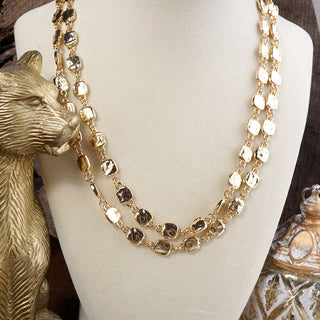 Golden Current – Textured Double Strand Square Link Necklace-Necklaces-PennyLine inc-Stuffology - Where Vintage Meets Modern, A Boutique for Real Women in Crosbyton, TX
