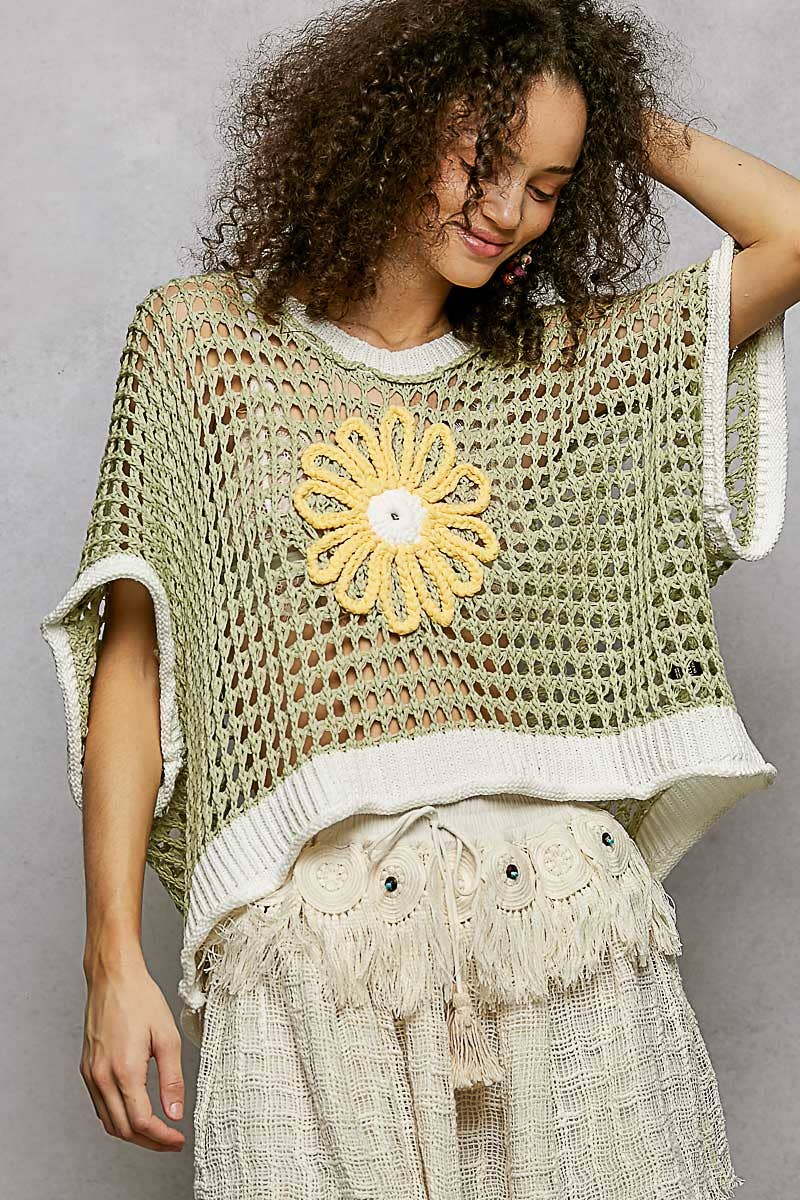 POL Clothing Round Neck Sleeveless Floral Open Crochet Sweater-Sweater Vest-Pol Clothing-Stuffology - Where Vintage Meets Modern, A Boutique for Real Women in Crosbyton, TX