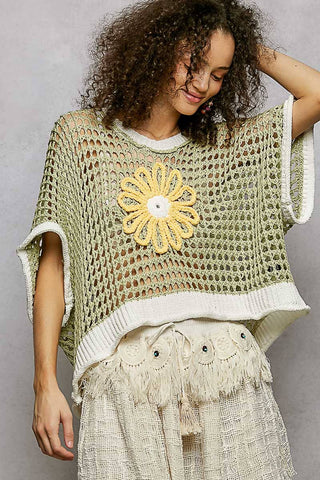 POL Clothing Round Neck Sleeveless Floral Open Crochet Sweater-Tops-Pol Clothing-Stuffology - Where Vintage Meets Modern, A Boutique for Real Women in Crosbyton, TX