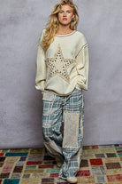 Long sleeve round neck star patch thermal knit top-Pullover Top-Pol Clothing-Stuffology - Where Vintage Meets Modern, A Boutique for Real Women in Crosbyton, TX
