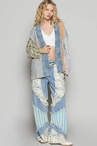 V-neck contrast printed woven cardigan top SALE-Pol Clothing-Stuffology - Where Vintage Meets Modern, A Boutique for Real Women in Crosbyton, TX