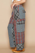 Wide Leg Elastic Waist Contrast Plaid Cargo Pockets Pants /Stuffology Boutique-Pants-Pol Clothing-Stuffology - Where Vintage Meets Modern, A Boutique for Real Women in Crosbyton, TX