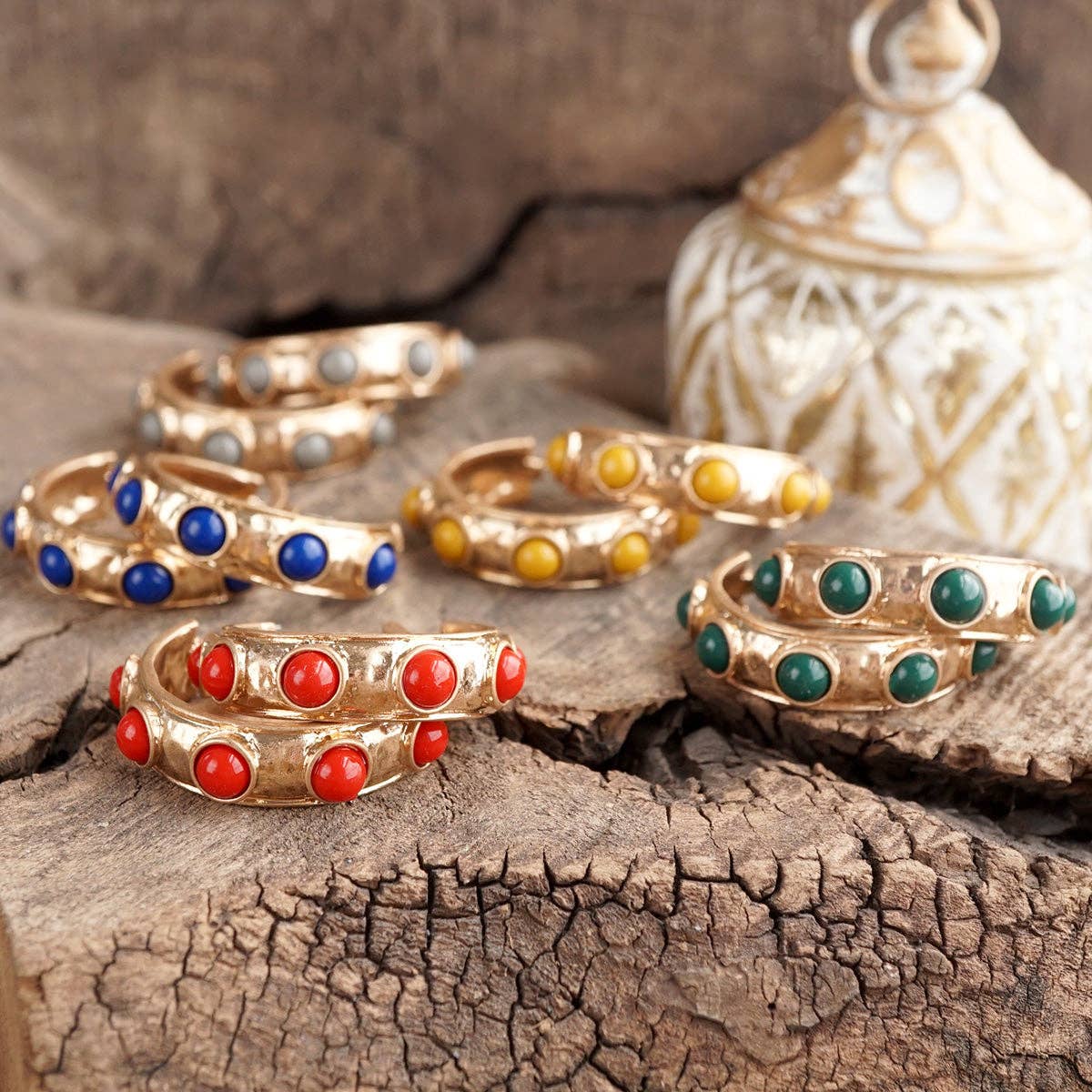 Jeweled Bubble Hoop Earrings – Colorful Acrylic Cabochons-PennyLine inc-Stuffology - Where Vintage Meets Modern, A Boutique for Real Women in Crosbyton, TX