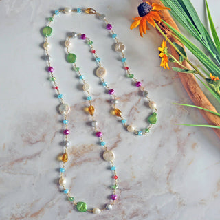 Cultured Pearl and Crystals Rosary Style Necklace-IST Jewelry-Stuffology - Where Vintage Meets Modern, A Boutique for Real Women in Crosbyton, TX