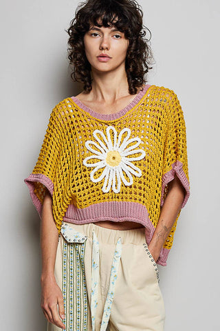 POL Clothing Round Neck Sleeveless Floral Open Crochet Sweater-Tops-Pol Clothing-Stuffology - Where Vintage Meets Modern, A Boutique for Real Women in Crosbyton, TX