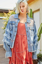 Lace Trim and Panel Collared Button Down Denim Jacket /Stuffology Boutique-Jackets-Pol Clothing-Stuffology - Where Vintage Meets Modern, A Boutique for Real Women in Crosbyton, TX