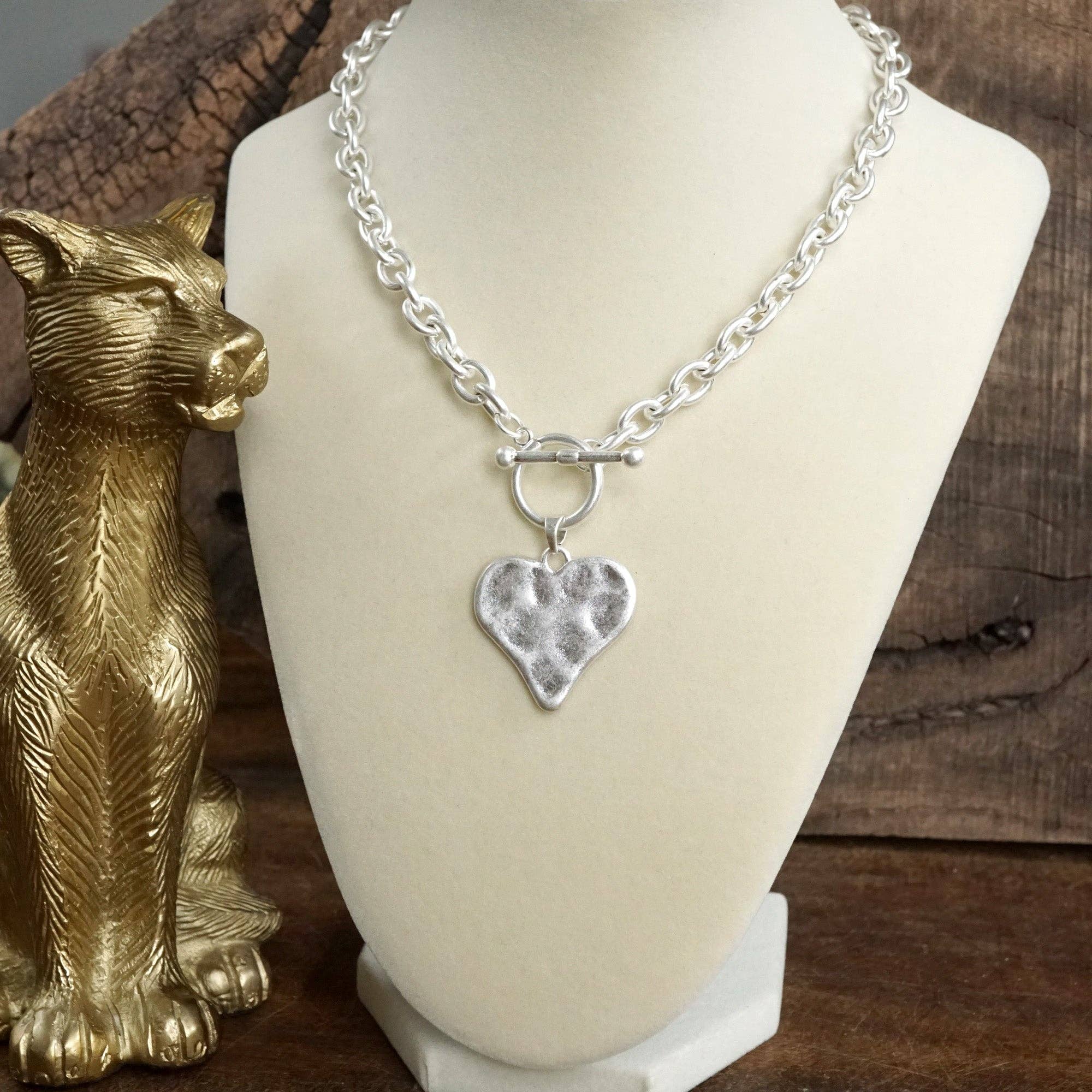 Boho Hammered Heart Front Toggle Necklace – Rustic Gold or Silver-Necklaces-PennyLine inc-Stuffology - Where Vintage Meets Modern, A Boutique for Real Women in Crosbyton, TX