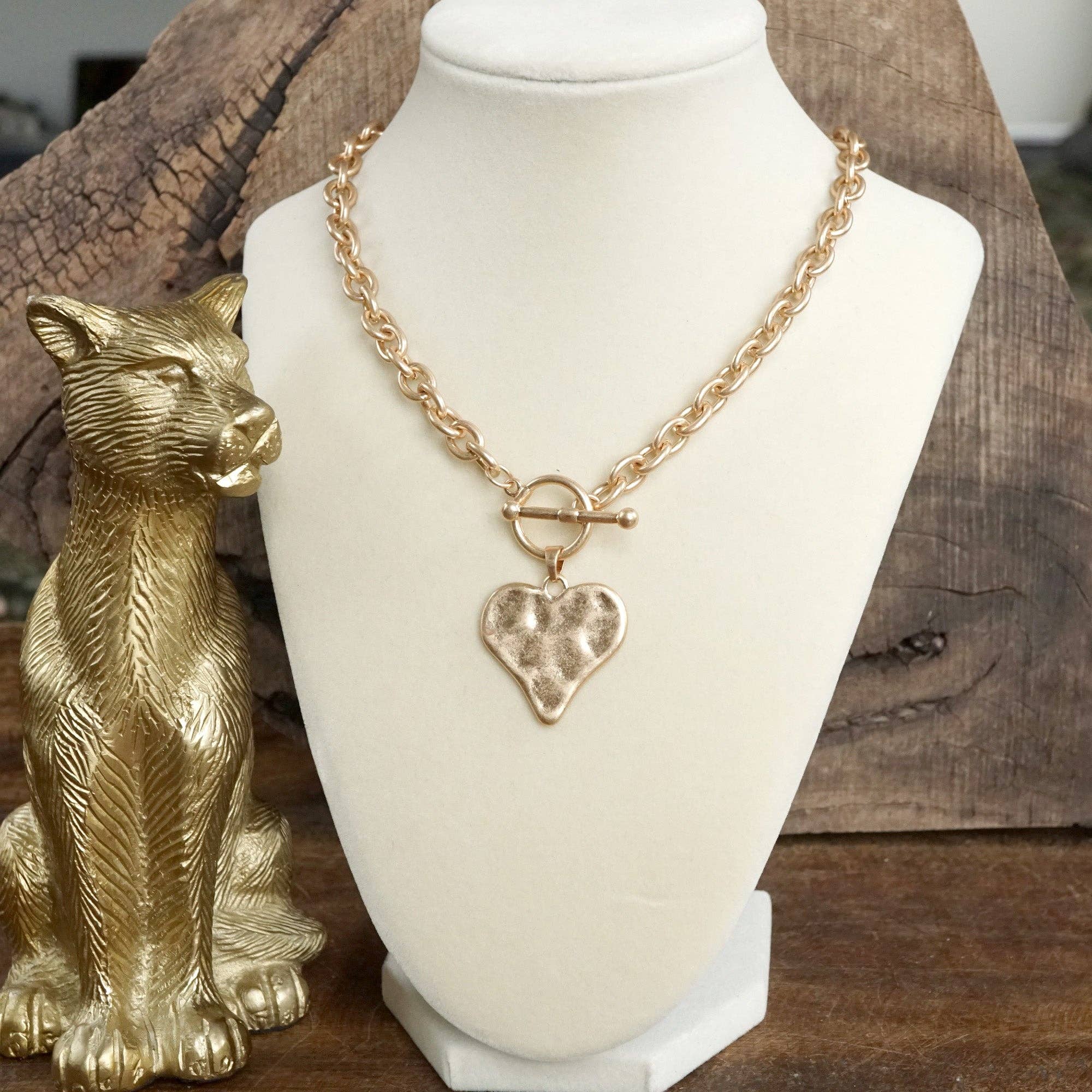 Boho Hammered Heart Front Toggle Necklace – Rustic Gold or Silver-Necklaces-PennyLine inc-Stuffology - Where Vintage Meets Modern, A Boutique for Real Women in Crosbyton, TX