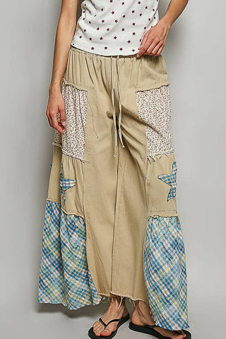 Star Patch Chambray Wide Leg Pants-Pants-Pol Clothing-Stuffology - Where Vintage Meets Modern, A Boutique for Real Women in Crosbyton, TX