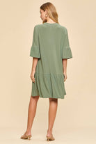Shirred Tiered Relaxed 3/4 Sleeve Dress-Dresses-Dear Scarlett-Stuffology - Where Vintage Meets Modern, A Boutique for Real Women in Crosbyton, TX