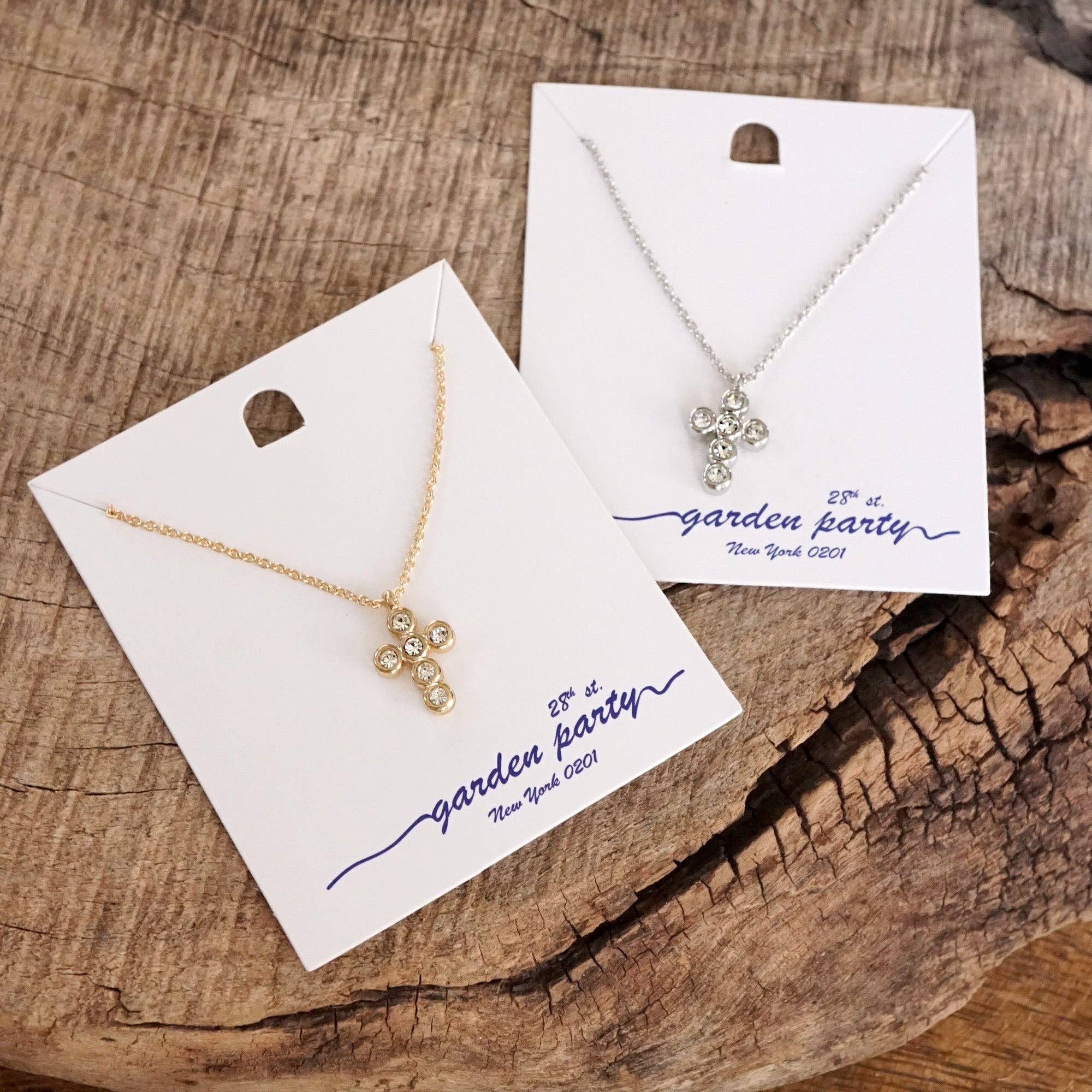 Classic Dainty Cross and Crystal Necklace – Gold and Silver Tones-Necklaces-PennyLine inc-Stuffology - Where Vintage Meets Modern, A Boutique for Real Women in Crosbyton, TX