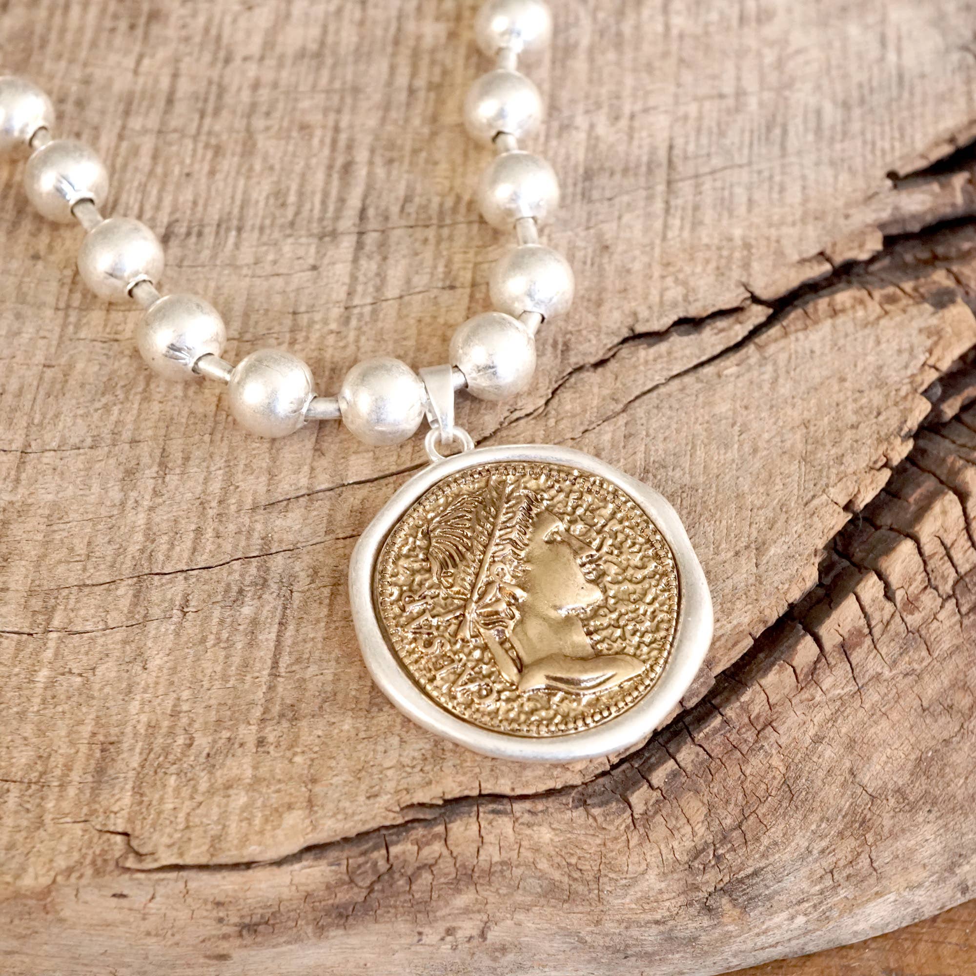 Coin Chunky Ball Chain Statement Necklace – Gold and Silver Tone-Necklaces-PennyLine inc-Stuffology - Where Vintage Meets Modern, A Boutique for Real Women in Crosbyton, TX