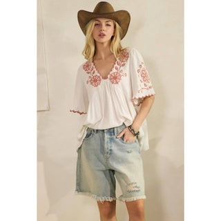 Desert Rose Embroidered Scallop Top-TOP-Sage + Fig-Stuffology - Where Vintage Meets Modern, A Boutique for Real Women in Crosbyton, TX