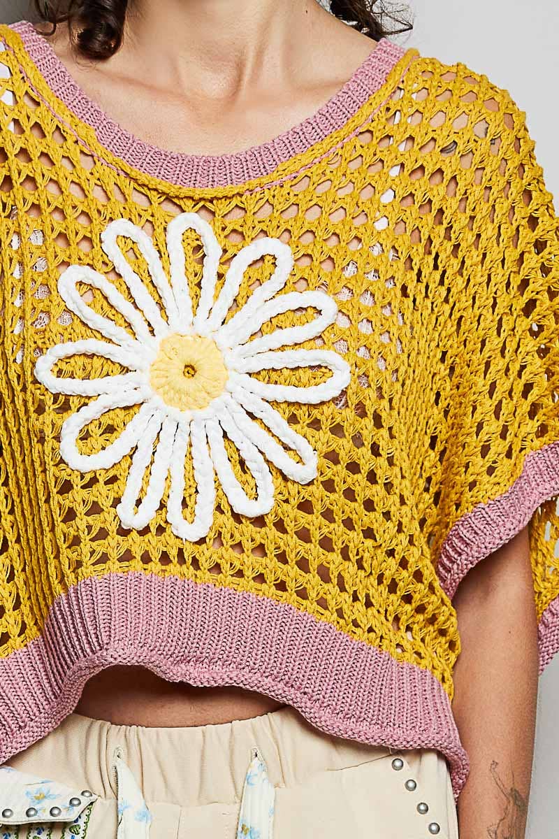 POL Clothing Round Neck Sleeveless Floral Open Crochet Sweater-Sweater Vest-Pol Clothing-Stuffology - Where Vintage Meets Modern, A Boutique for Real Women in Crosbyton, TX