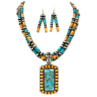 Concho Stone Turquoise Bead Pearl Western Chunky Necklace-Necklaces-Lunar Deer-Stuffology - Where Vintage Meets Modern, A Boutique for Real Women in Crosbyton, TX