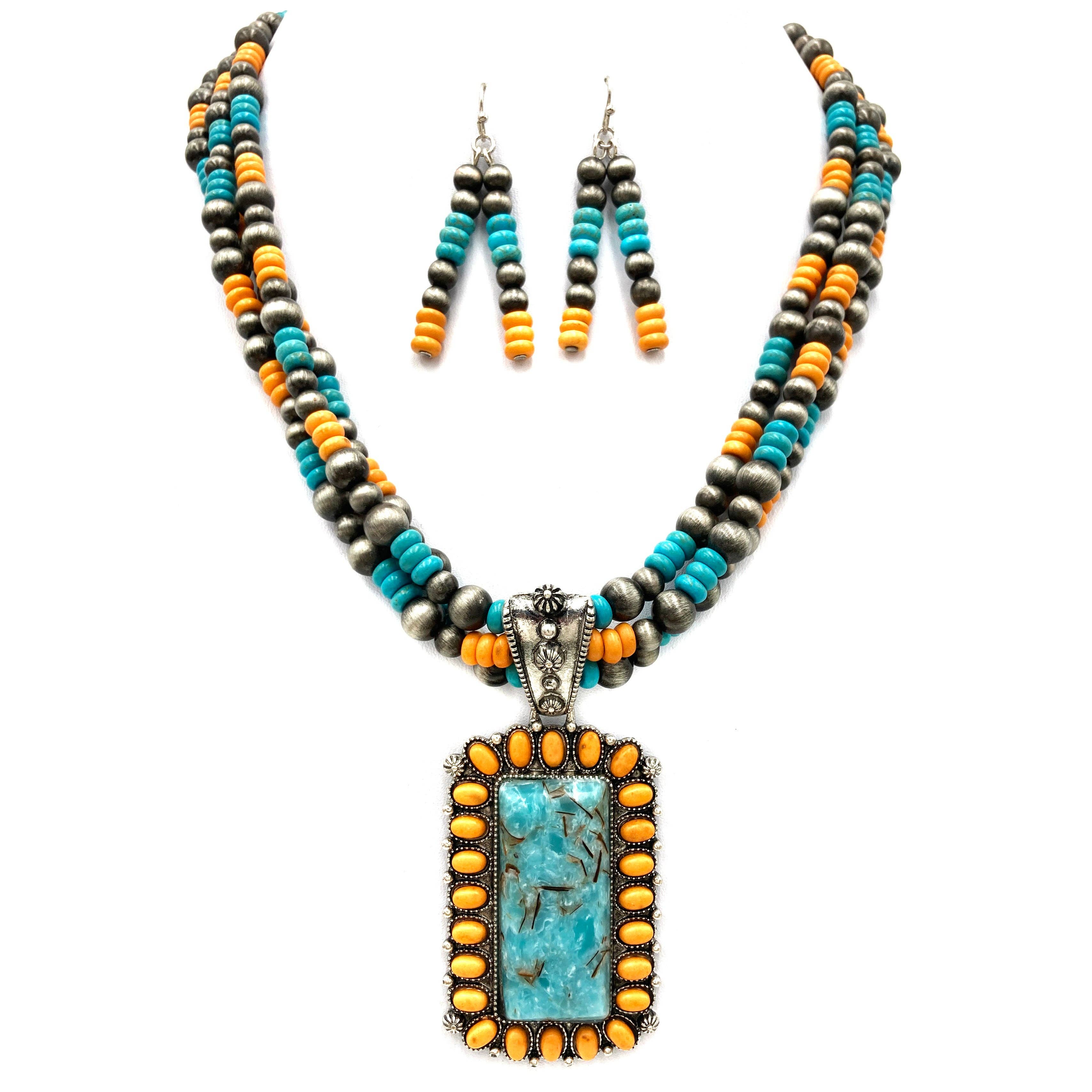 Concho Stone Turquoise Bead Pearl Western Chunky Necklace-Necklaces-Lunar Deer-Stuffology - Where Vintage Meets Modern, A Boutique for Real Women in Crosbyton, TX