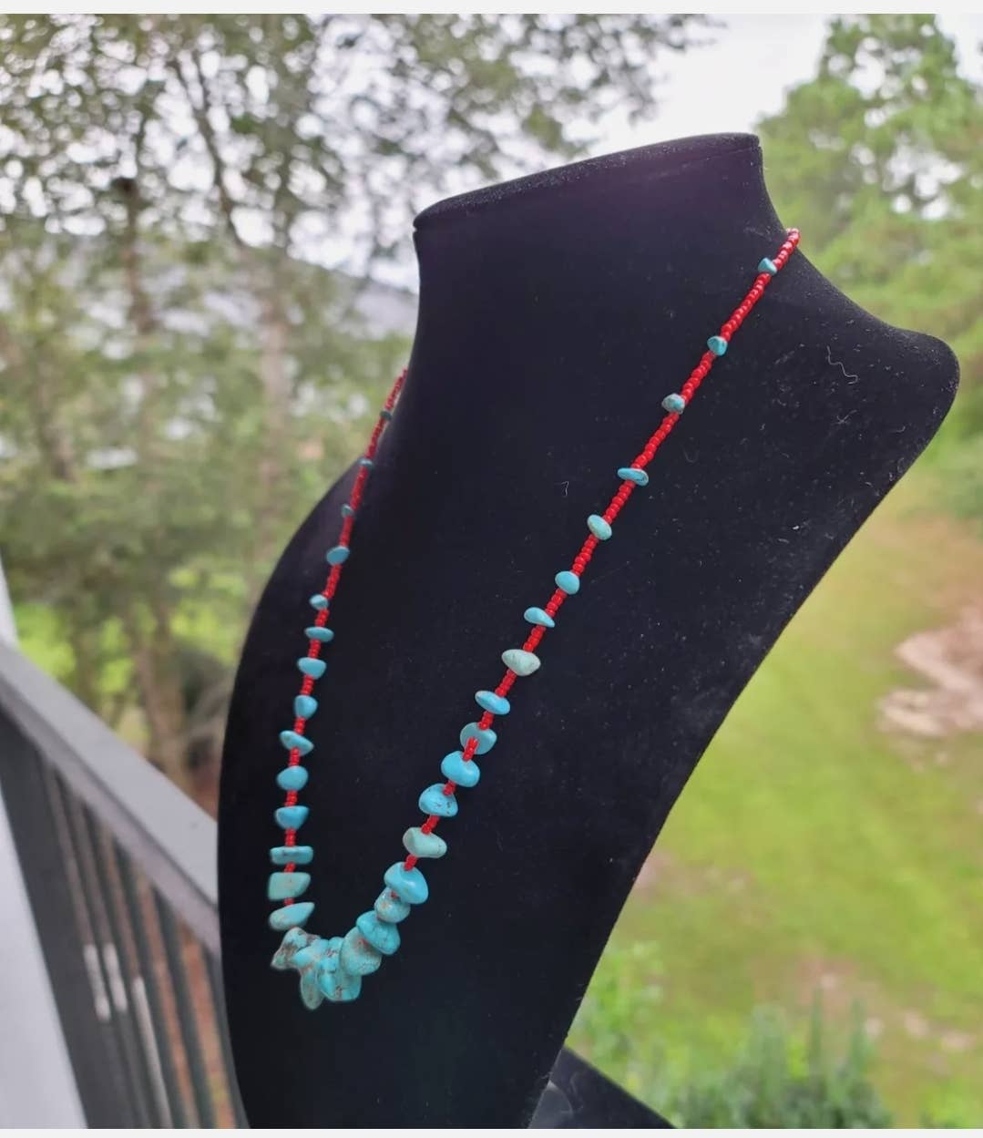 Turquoise red seed bead necklace Native American handmade-Necklaces-Horse Spirit Studio-Stuffology - Where Vintage Meets Modern, A Boutique for Real Women in Crosbyton, TX