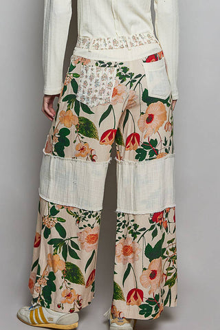 Stud Detail Floral Woven Striped Contrast Straight Pants-Pants-Pol Clothing-Stuffology - Where Vintage Meets Modern, A Boutique for Real Women in Crosbyton, TX