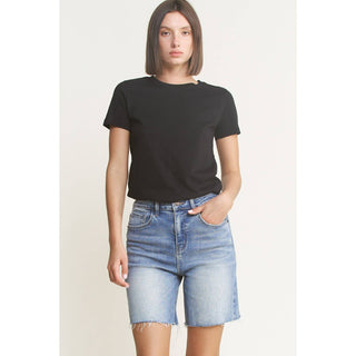 High Waist Bermuda Mica Denim Shorts-Shorts-Mica Denim-Stuffology - Where Vintage Meets Modern, A Boutique for Real Women in Crosbyton, TX