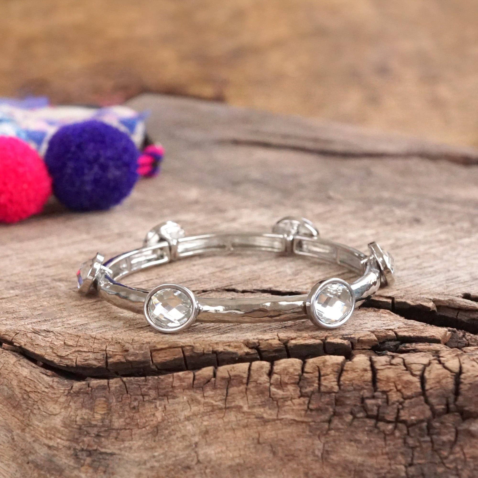 Jeweled Golden Bangle - with Faceted glass oval colorful jewels-Bracelets-PennyLine inc-Stuffology - Where Vintage Meets Modern, A Boutique for Real Women in Crosbyton, TX