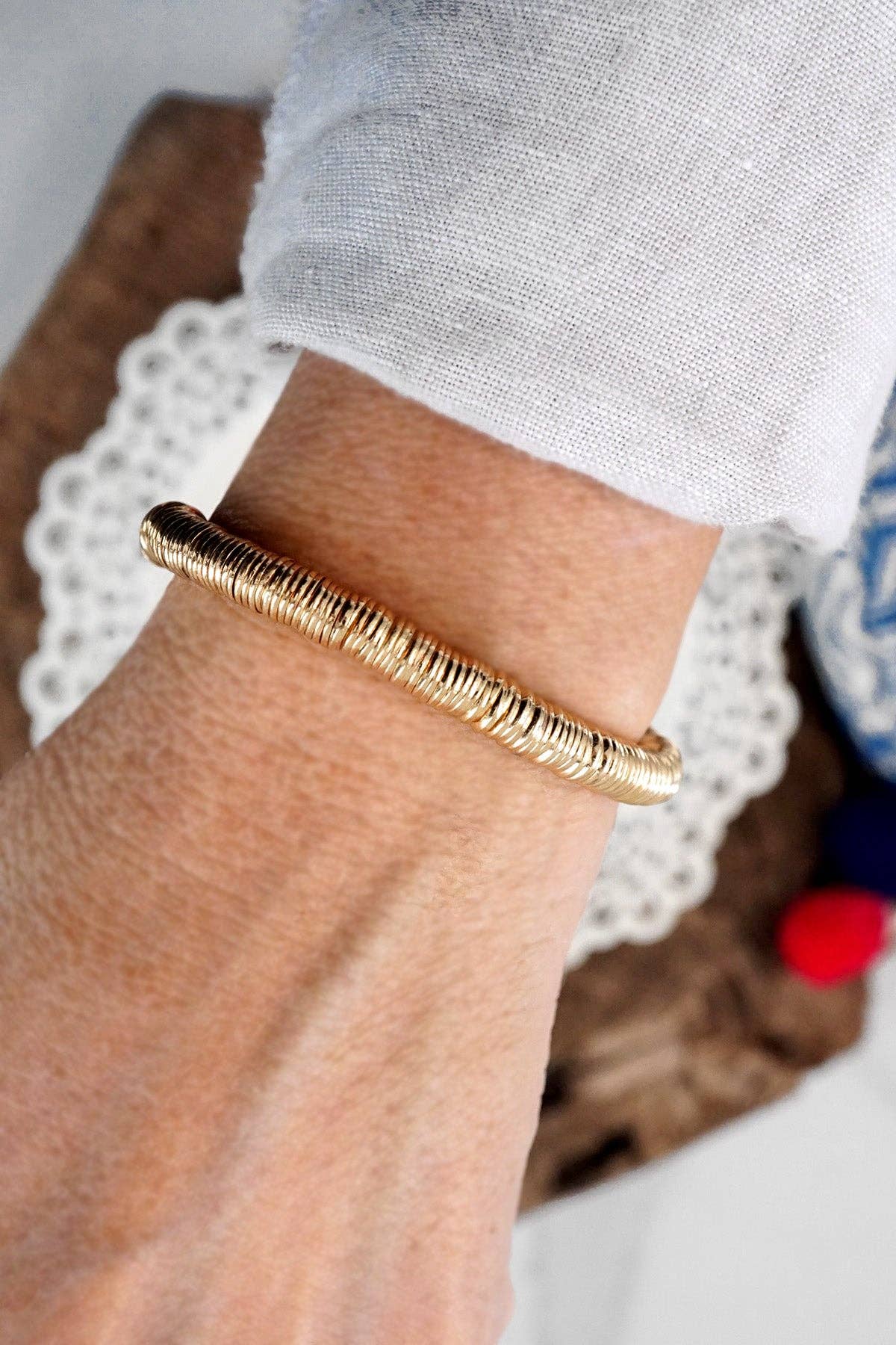Heishi Disc Boho beaded stretchy bracelet Silver Gold Shell-Bracelets-PennyLine inc-Stuffology - Where Vintage Meets Modern, A Boutique for Real Women in Crosbyton, TX