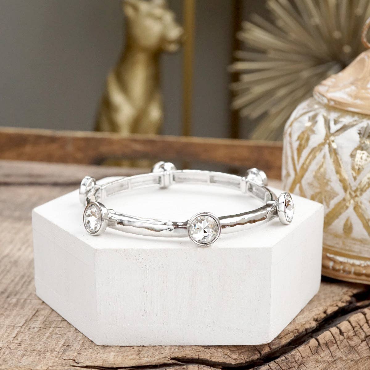 Sparkly clear crystals bangle in Gold Or Silver Tone-Bracelets-PennyLine inc-Stuffology - Where Vintage Meets Modern, A Boutique for Real Women in Crosbyton, TX