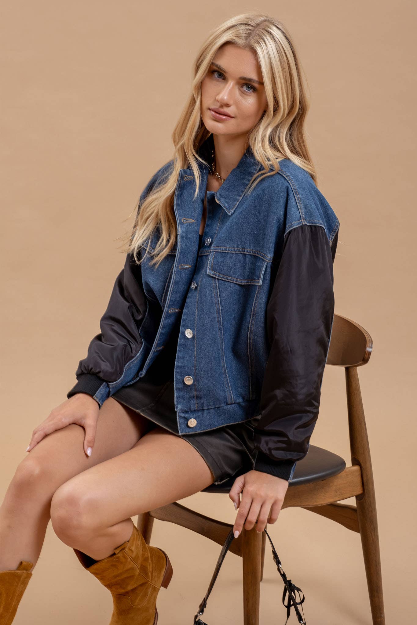 CONTRAST DROP SHOULDER DENIM JACKET-Denim Jacket-Blu Pepper-Stuffology - Where Vintage Meets Modern, A Boutique for Real Women in Crosbyton, TX