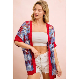 Checker Board Open Knit Cardigan-Cardigan-BiBi-Stuffology - Where Vintage Meets Modern, A Boutique for Real Women in Crosbyton, TX