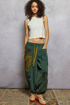 POL Clothing Double gauze floral embroidery accents patch detail pants-pants-Pol Clothing-Stuffology - Where Vintage Meets Modern, A Boutique for Real Women in Crosbyton, TX