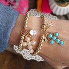 Golden Keepsakes – Charm Cluster Stretch Bracelet with Beads & Stones-Bracelets-PennyLine inc-Stuffology - Where Vintage Meets Modern, A Boutique for Real Women in Crosbyton, TX
