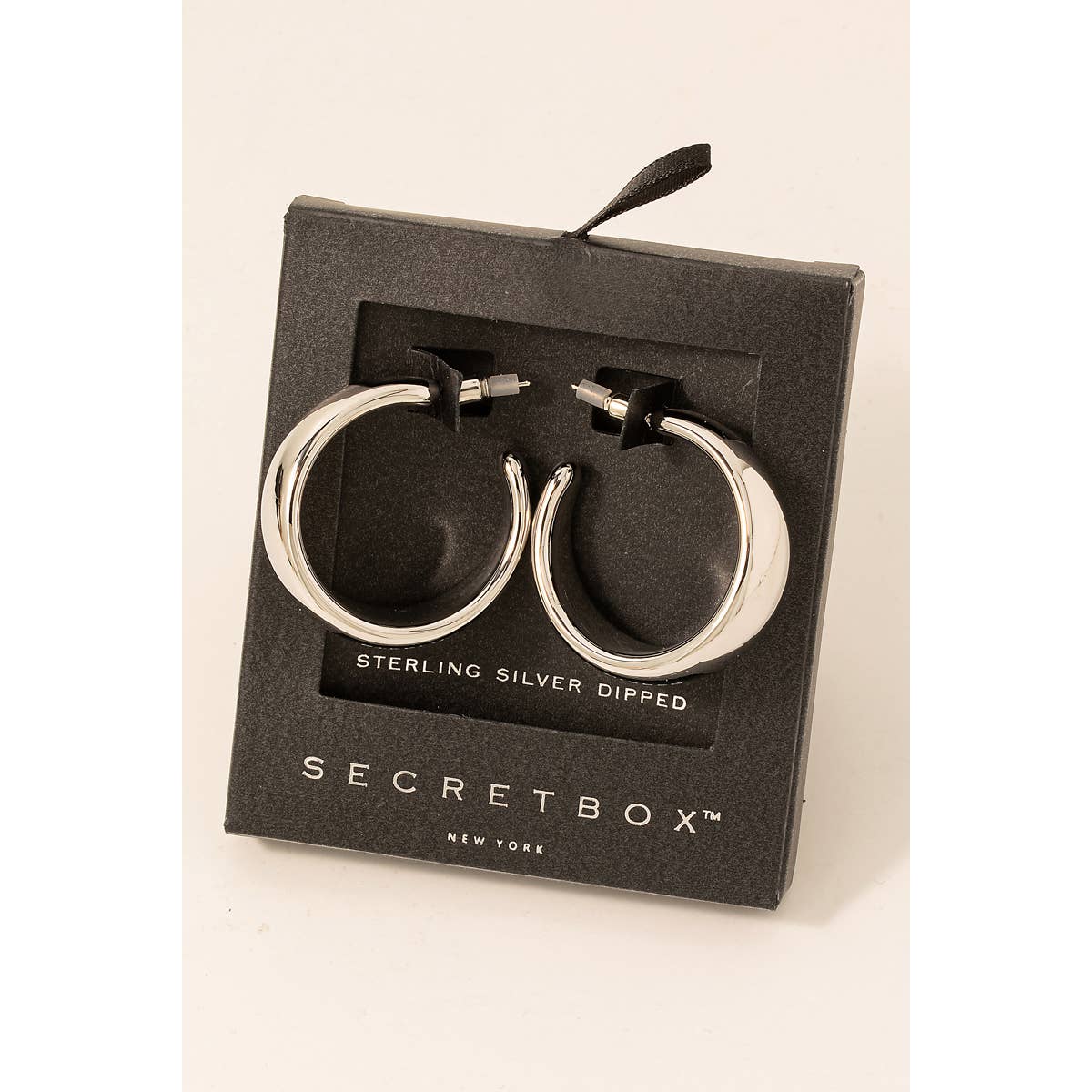 Secret Box Gold Dipped Wide Beveled Hoop Earrings-Earrings-Fame Accessories-Stuffology - Where Vintage Meets Modern, A Boutique for Real Women in Crosbyton, TX