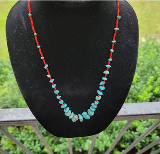 Turquoise red seed bead necklace Native American handmade-Necklaces-Horse Spirit Studio-Stuffology - Where Vintage Meets Modern, A Boutique for Real Women in Crosbyton, TX