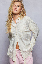 Long Sleeve Embroidered Scalloped Edge Shirt Top-Pol Clothing-Stuffology - Where Vintage Meets Modern, A Boutique for Real Women in Crosbyton, TX