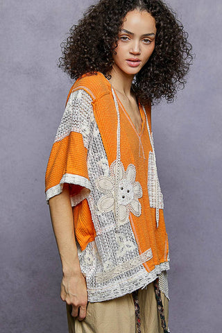 POL Clothing Orange Crochet Patch Hoodie Top-Hoodie-Pol Clothing-Stuffology - Where Vintage Meets Modern, A Boutique for Real Women in Crosbyton, TX