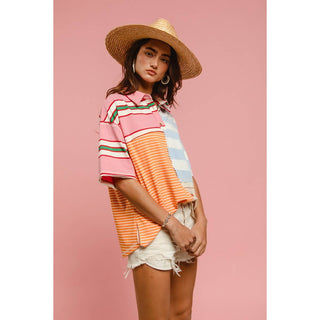 MIX AND MATCH STRIPE COLOR BLOCK PULLOVER TOP