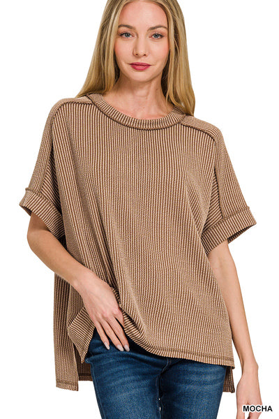 Comfy Round Neck Rib Knit Top-Tops-Zenana-Stuffology - Where Vintage Meets Modern, A Boutique for Real Women in Crosbyton, TX